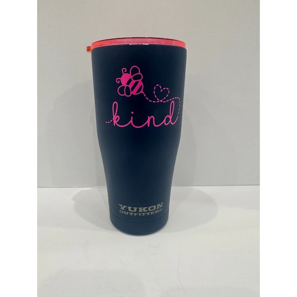 Yukon Outfitters 20oz Bee Kind Navy Blue Stainless Steel Insulated Tumbler Pink